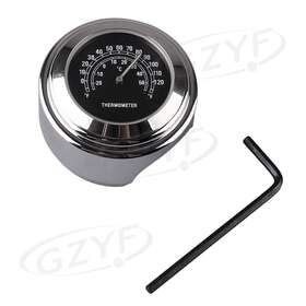 Mtl 420025143702 Chrome Motorcycle 7/8 Inch & 1 Handlebar Bars Mount Temp Black Dial Thermometer