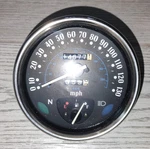 Vtg Nippon Seiki 130 Mph Speedometer, Odometer, Fuel Gauge, Neutral & Lights 5". Fixed Price $55.00.